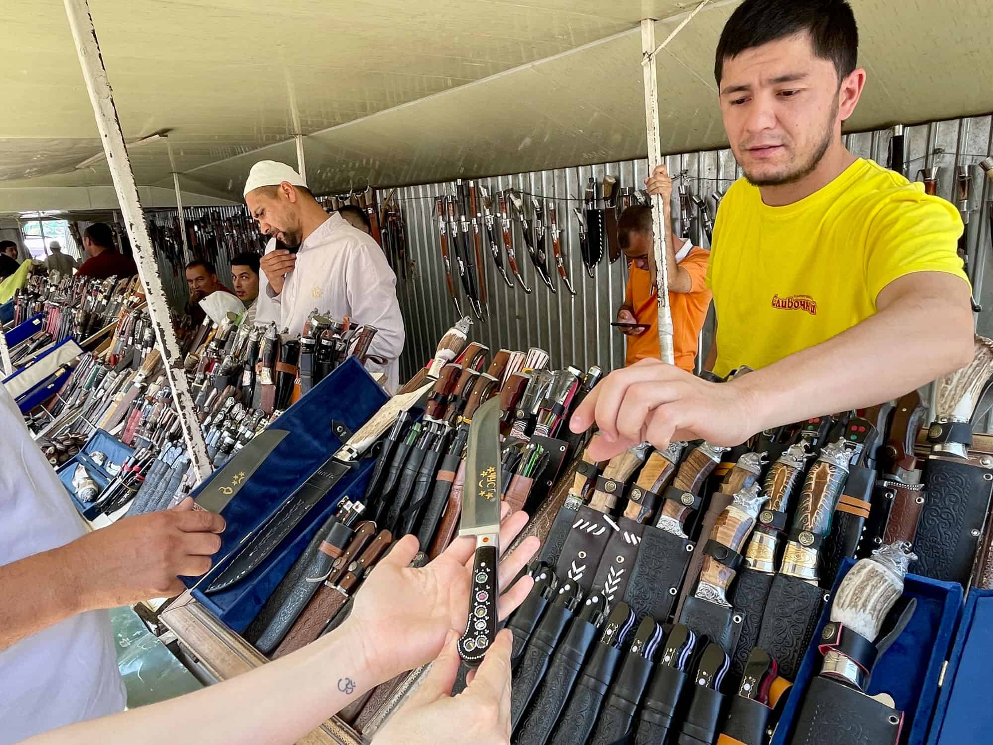 Chust knives for sale at the Dekhon Bazaar in Chust, Namangan Region - Fergana Valley, Uzbekistan