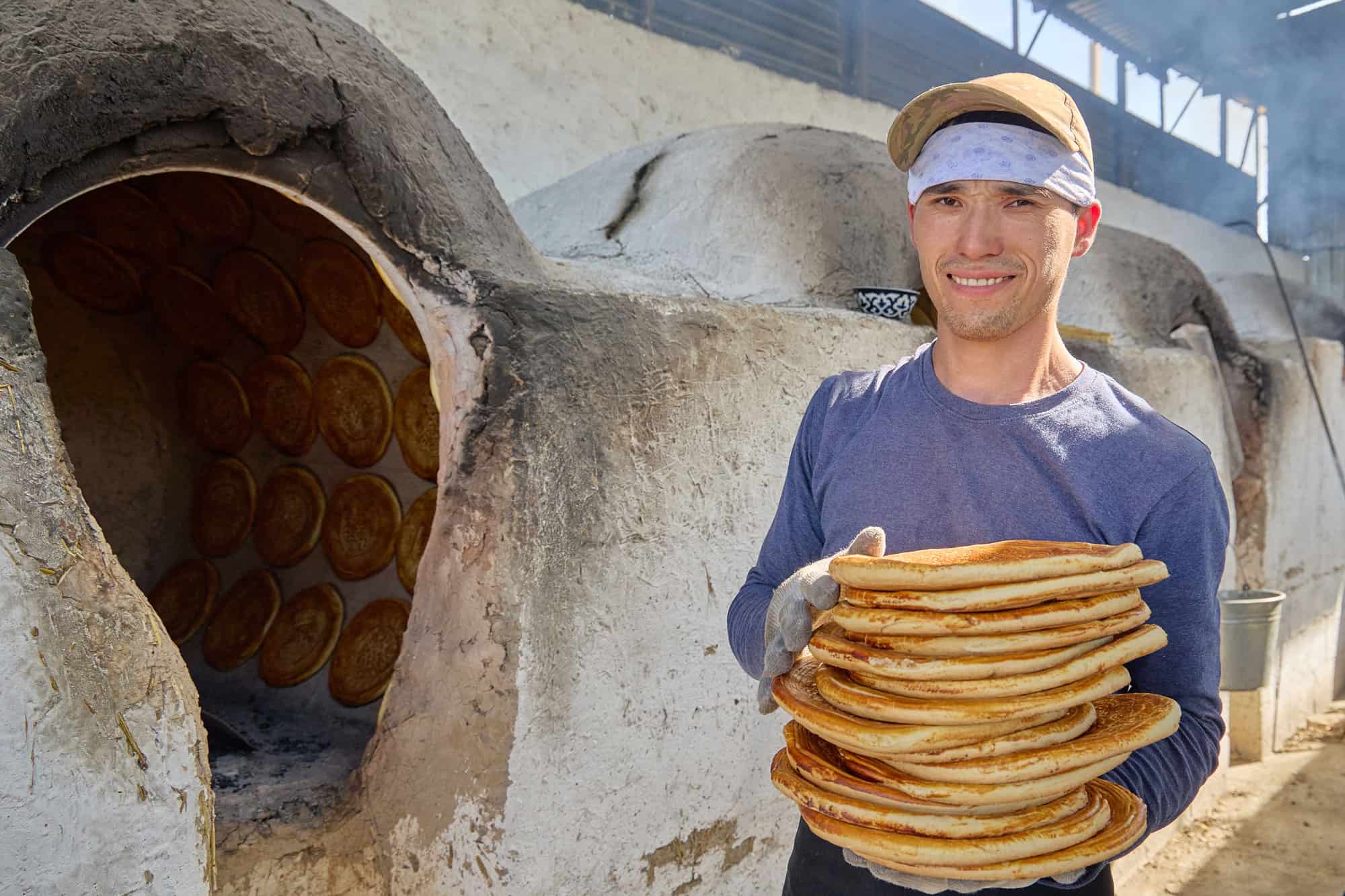 Patir non (bread) in Kokand - Fergana Valley food, Uzbekistan