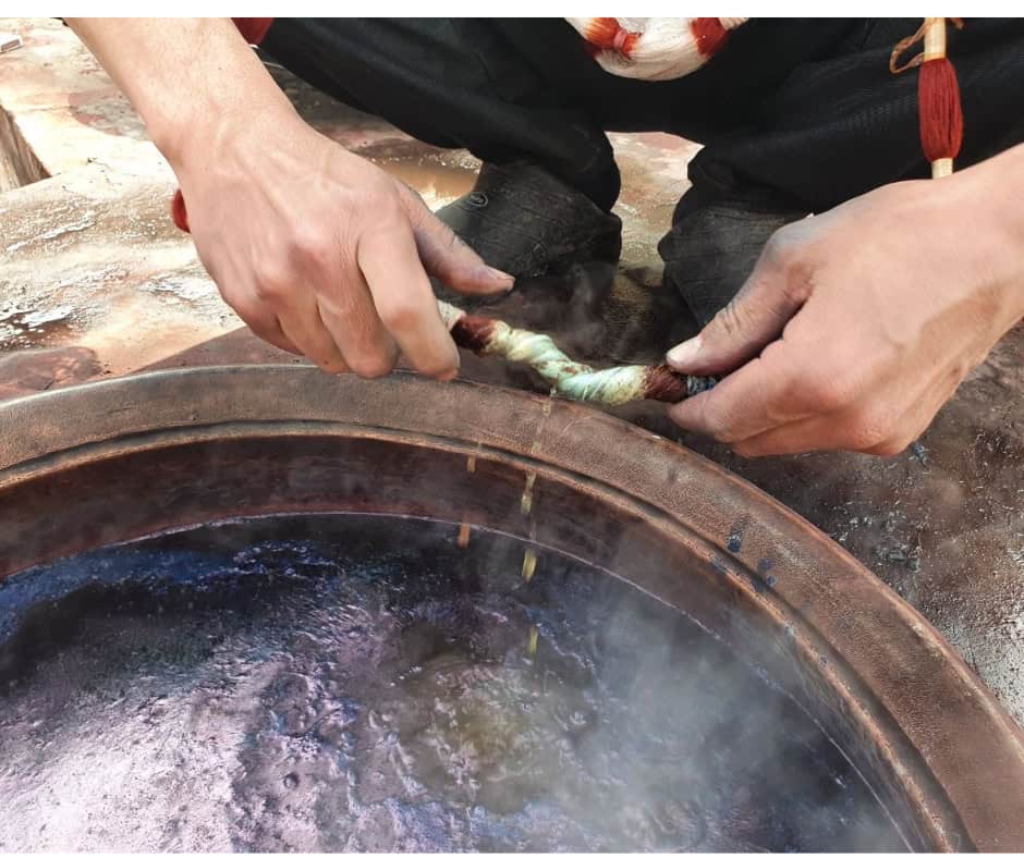 Ikat dyeing at the Margilan Crafts Development Center - Fergana Valley CTN Member
